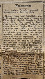 THE NEW ERA 1919, NURSE CAMPBELL RETURNS HOME AFTER SERVICE IN FRANCE DURING WORLD WAR ONE