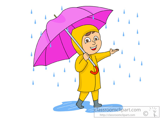 child wearing rain gear with umbrella