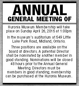 Huronia Museum AGM Apr 9 15